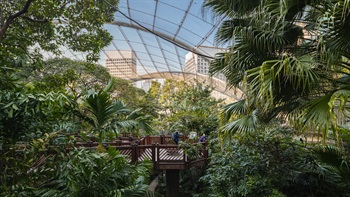 尤德觀鳥園佔地數公頃，是香港同類型設施中最大的觀鳥園。觀鳥園的設計甚具特色，為免使用支柱阻擋觀賞視野，建築以不鏽鋼圍網籠罩，並用四個巨型拱架作支撐。園區坐落天然山谷上，保留了許多原有的樹木，它的自然地形創造了各種微氣候條件，使植物種類和植被組合得以大量混合，從而成為各種鳥類的棲息地。